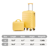 Yellow 2PC Luggage ABS Spinner Wheel Set with Combination Lock - 14" & 20" Cosmetic Case (Yellow)