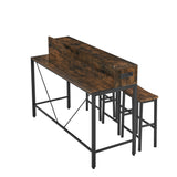 Brown 59 inch bar table, dining table, sofa table with power socket and LED light, 3 saddle stools, 4-piece bar table and chairs set for living room, dining room and kitchen,W2972P313231 - FREE SHIPPING!