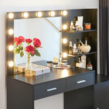 Vanity Desk with Mirror and Lights, 46.4 IN Dressing Table with 2 Large Drawer & Large Vertical Organizer, 3 Level Dresser & 3 Lighting Modes Adjustable Brightness, Suitable for Bedroom(Black) W2386P415278 - FREE SHIPPING