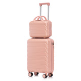 Pink 2PC Luggage ABS Spinner Wheel Set with Combination Lock - 14" & 20" Cosmetic Case (Pink)