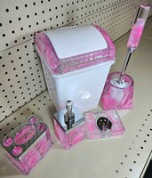 3D Floating Acrylic 5PC Motion Bathroom Vanity Accessory Set Pink Rose Pedal - FREE SHIPPING!