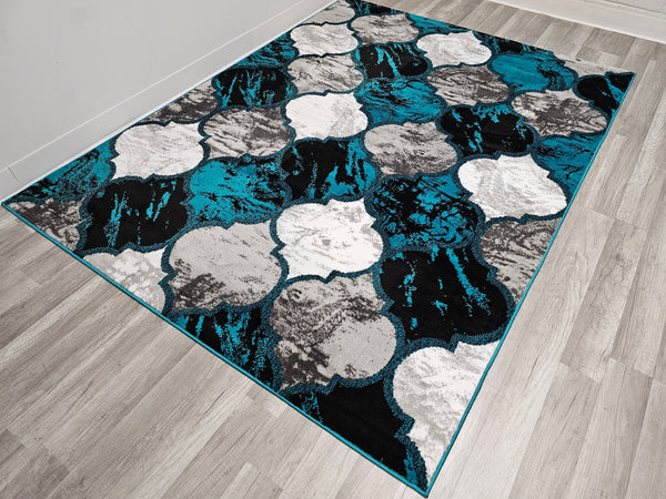 5x7 Trellis Ankara Area Rug TURQUOISE - FREE SHIPPING