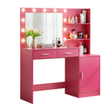 Vanity Desk with Mirror and Lights, 46.4 IN Dressing Table with 2 Large Drawer & Large Vertical Organizer, 3 Level Dresser & 3 Lighting Modes Adjustable Brightness, Suitable for Bedroom(Rose Pink) W2386P475280 - FREE SHIPPING