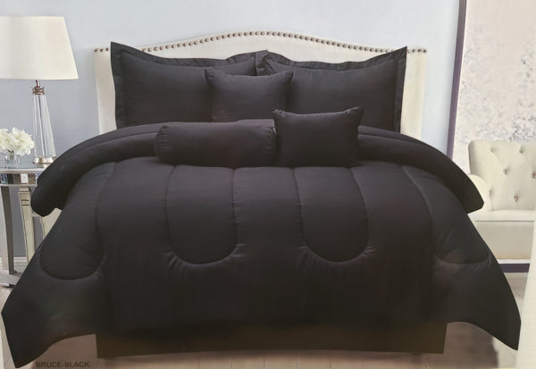 7PC Solid Comforter Set BLACK - King/Queen
