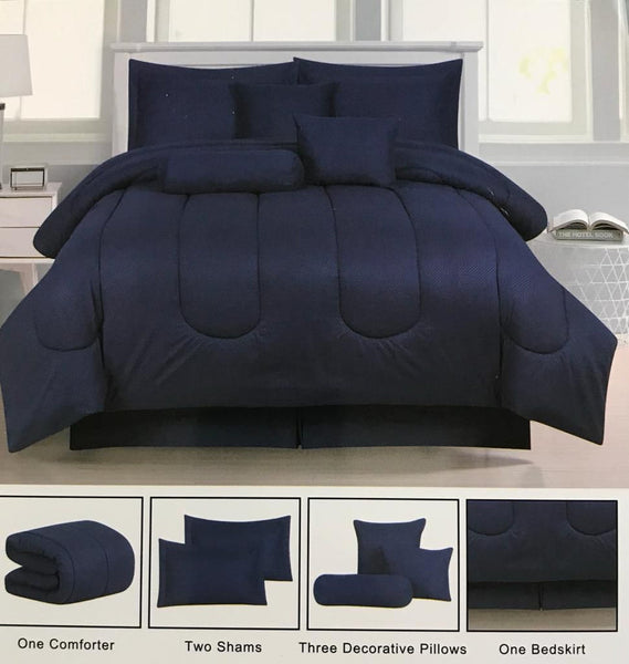 7PC Solid Comforter Set NAVY BLUE - King/Queen