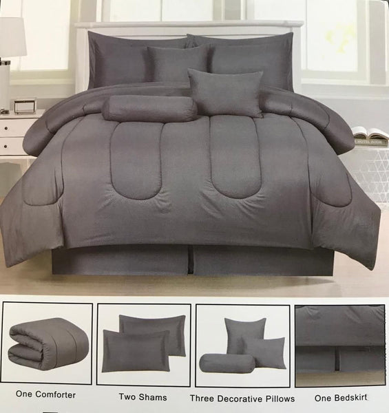 7PC Solid Comforter Set GREY - King/Queen